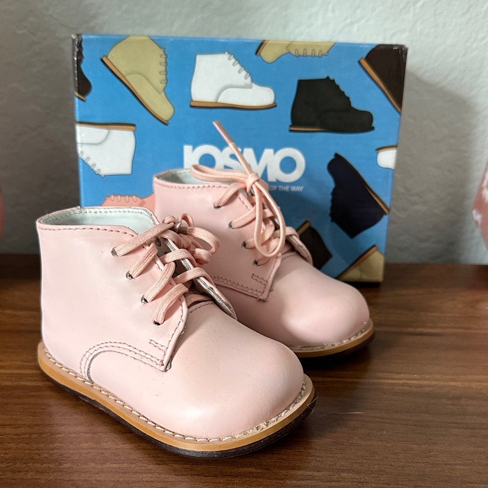 NEW Josmo Traditional First Walker- Toddler Pink Lace-Up Leather Boots, Size 3.5